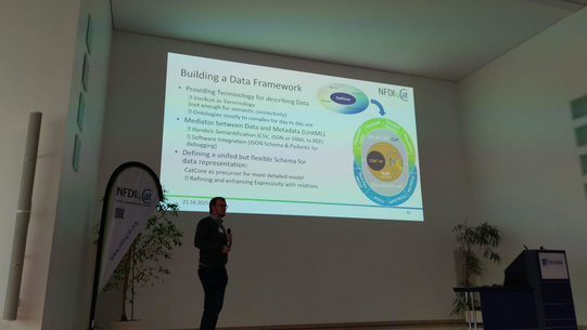 The picture shows Hendrik Borgelt during a presentation at the NFDI4Cat Summit.